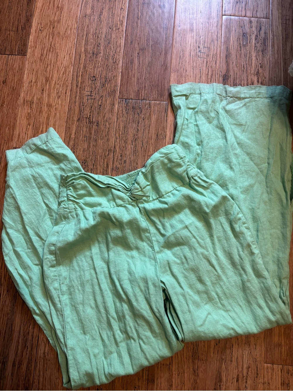 Green Wide Leg Linen-Blend Pants
